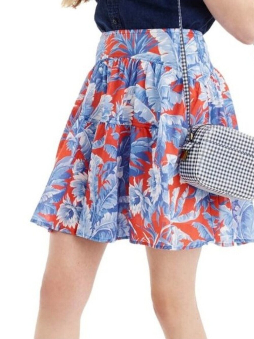 Women’s Red & Blue Floral Pleated Skirt